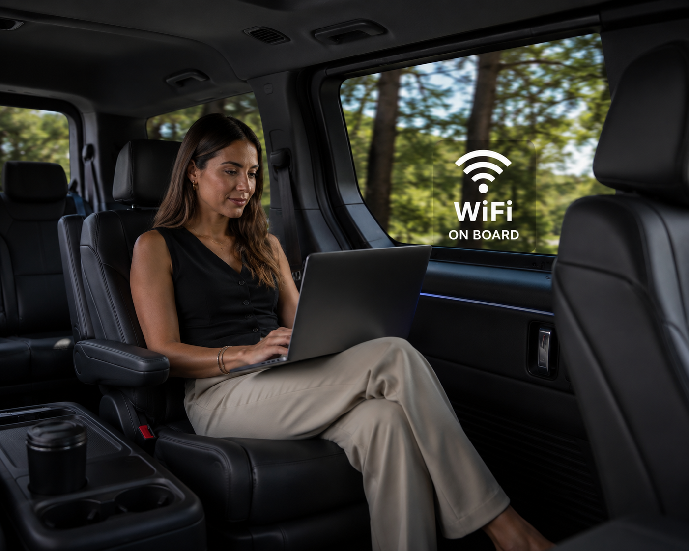 Interior of a luxury Hyundai Staria with onboard Wi-Fi during a private Costa Rica transfer